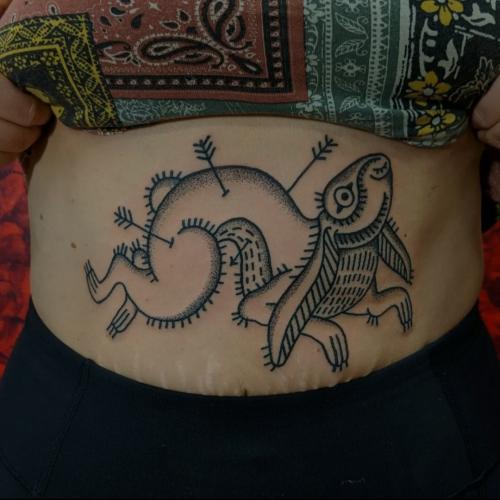 traditional rabbit stipple dotwork tattoo