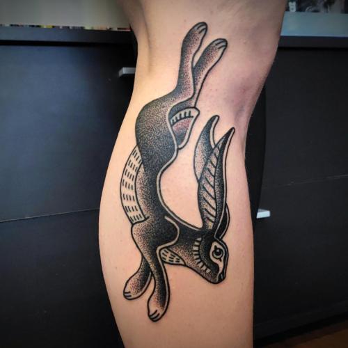 traditional rabbit stipple dotwork tattoo